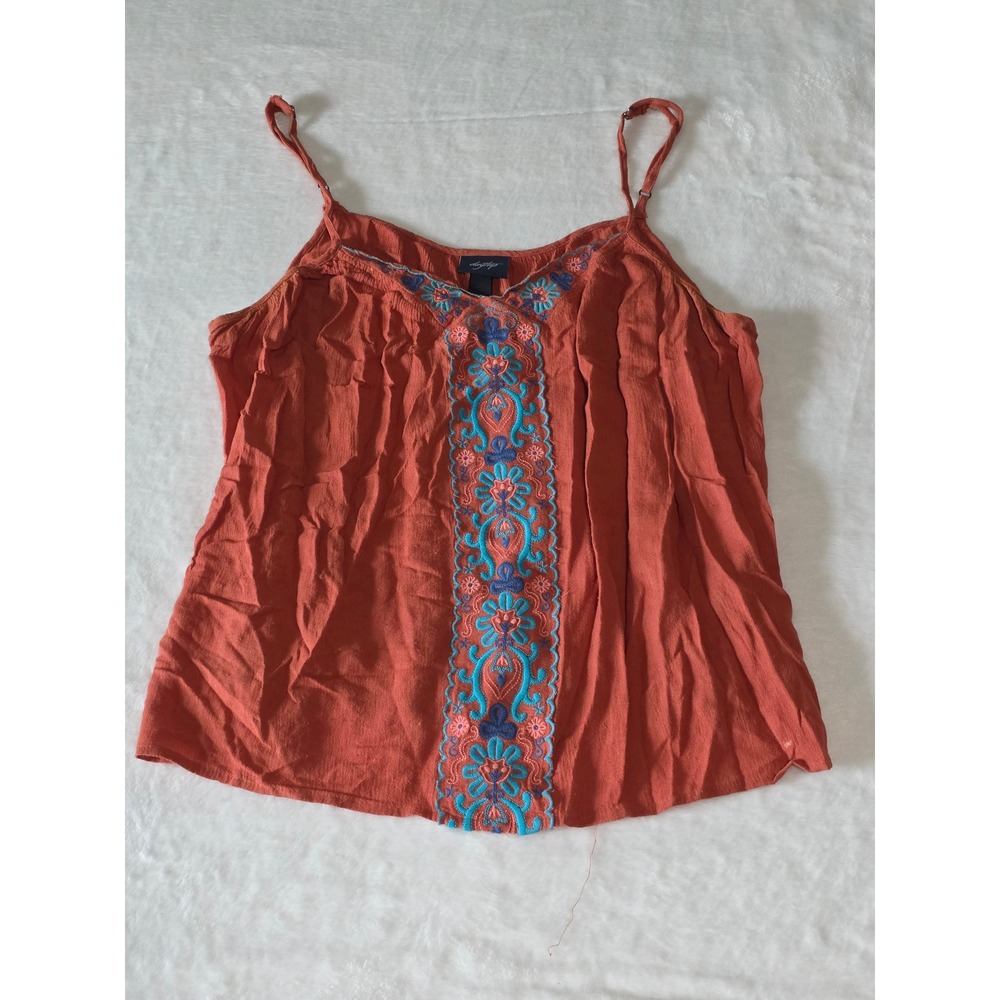 Daytrip Burnt Orange Boho Embroidered Cami Tank Top Womens Small Y2K Hippie
